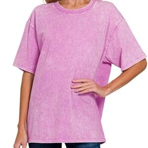 New Zenana Bright Mauve Washed Cotton Top